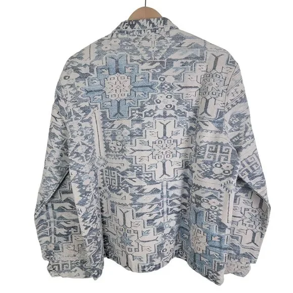 Todd Snyder King Kennedy Rugs Printed Ecru Canvas Chore Jacket XXL Blue NWT $600